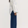 Best Assembly Label Addie Poplin Stripe Long Sleeve Shirt - White / Ultramarine
