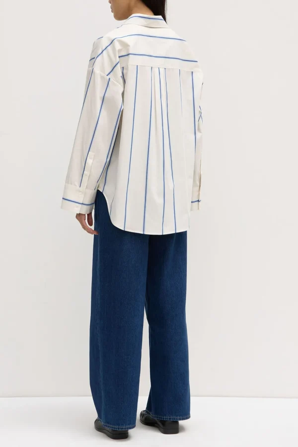 Best Assembly Label Addie Poplin Stripe Long Sleeve Shirt - White / Ultramarine