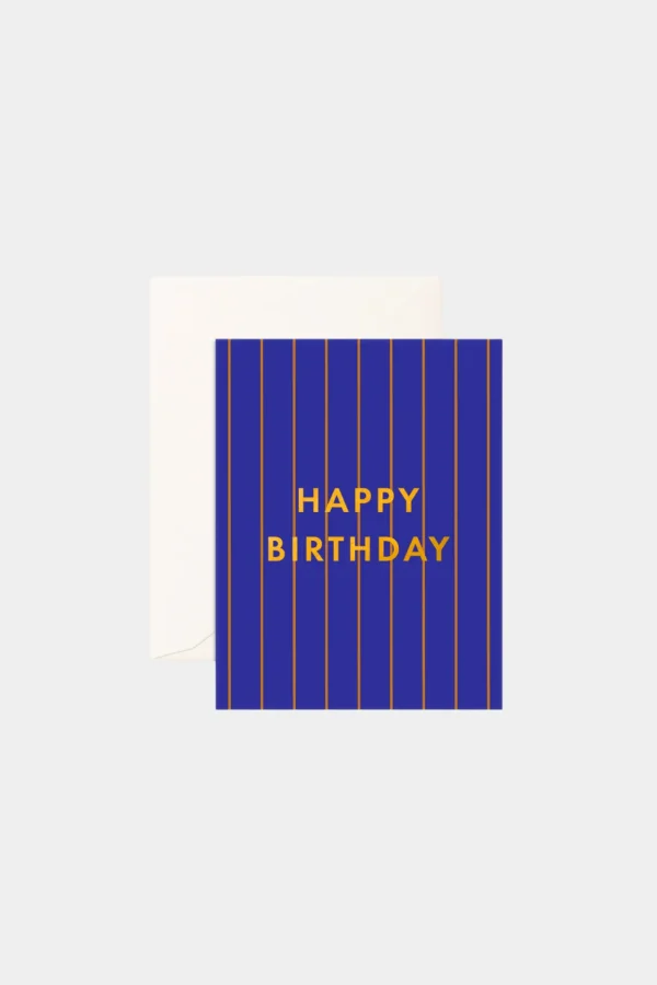 Hot Fox u0026 Fallow Birthday Cobalt Pinstripe Greeting Card