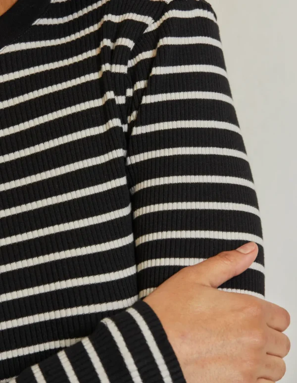 Discount Perfect White Tee Clyde Ribbed Long Sleeve Stripe Baby Tee - True Black/Natural Stripe