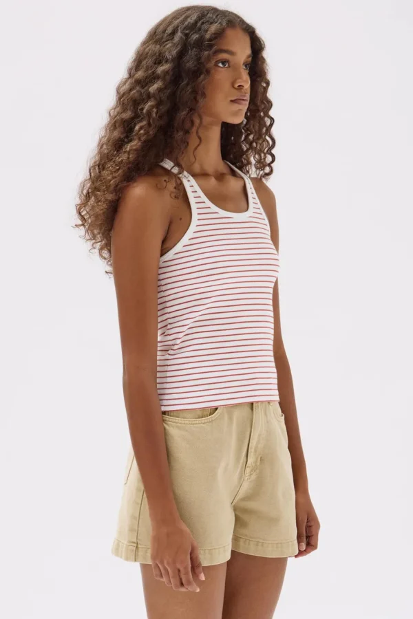 Best Assembly Label Drew Stripe Rib Tank - Papaya/White