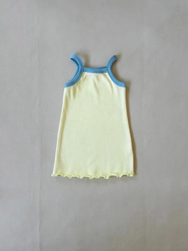 Online Tiny Trove Elsie Ribbed Cotton Dress - Lemon/Sky