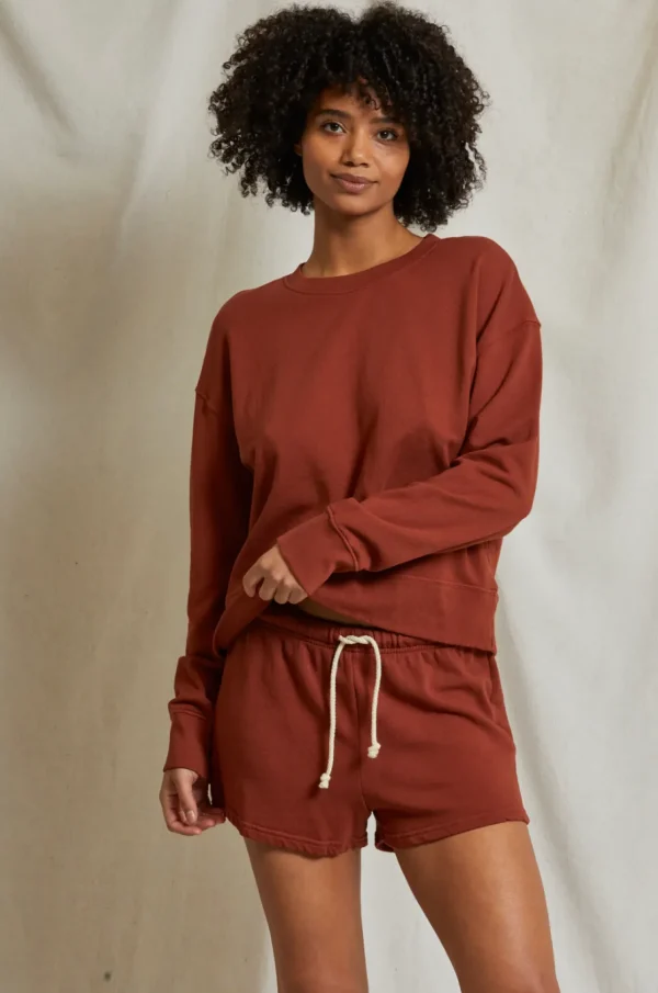 Fashion Perfect White Tee Layla French Terry Sweat Shorts - Russet