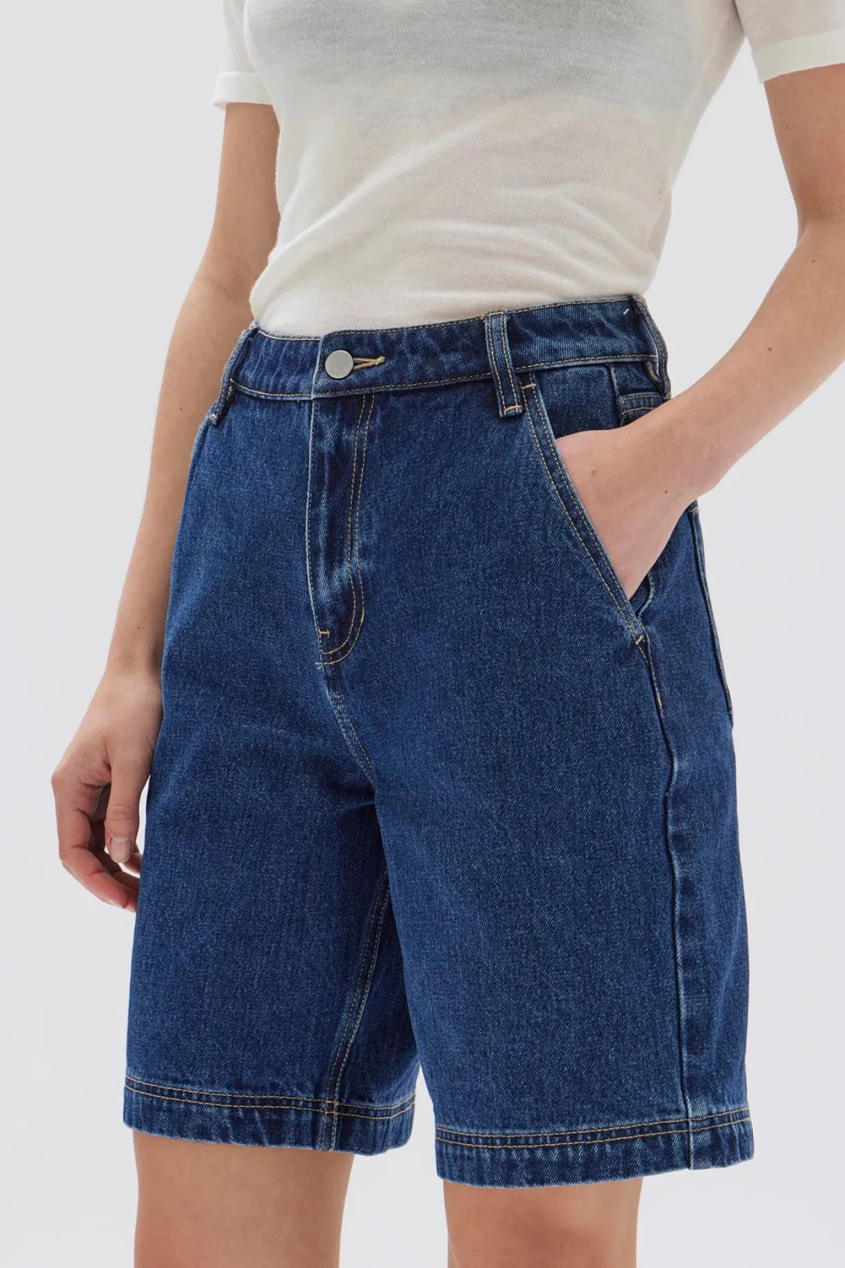 longline_denim_short__her_1.webp Discount Assembly Label Longline Denim Short - Heritage Blue