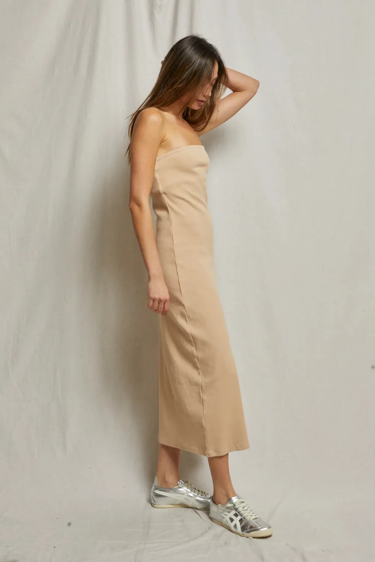 nadine_blondie_strapless__1.webp New Perfect White Tee Nadine Blondie Strapless Dress - Sand Dune