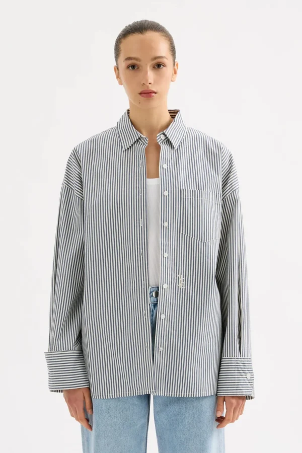 Outlet Nude Lucy Organic Poplin Shirt - Navy Stripe