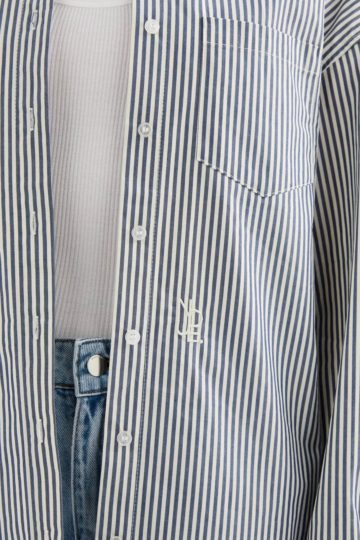 organic_poplin_shirt__nav_1.webp Outlet Nude Lucy Organic Poplin Shirt - Navy Stripe