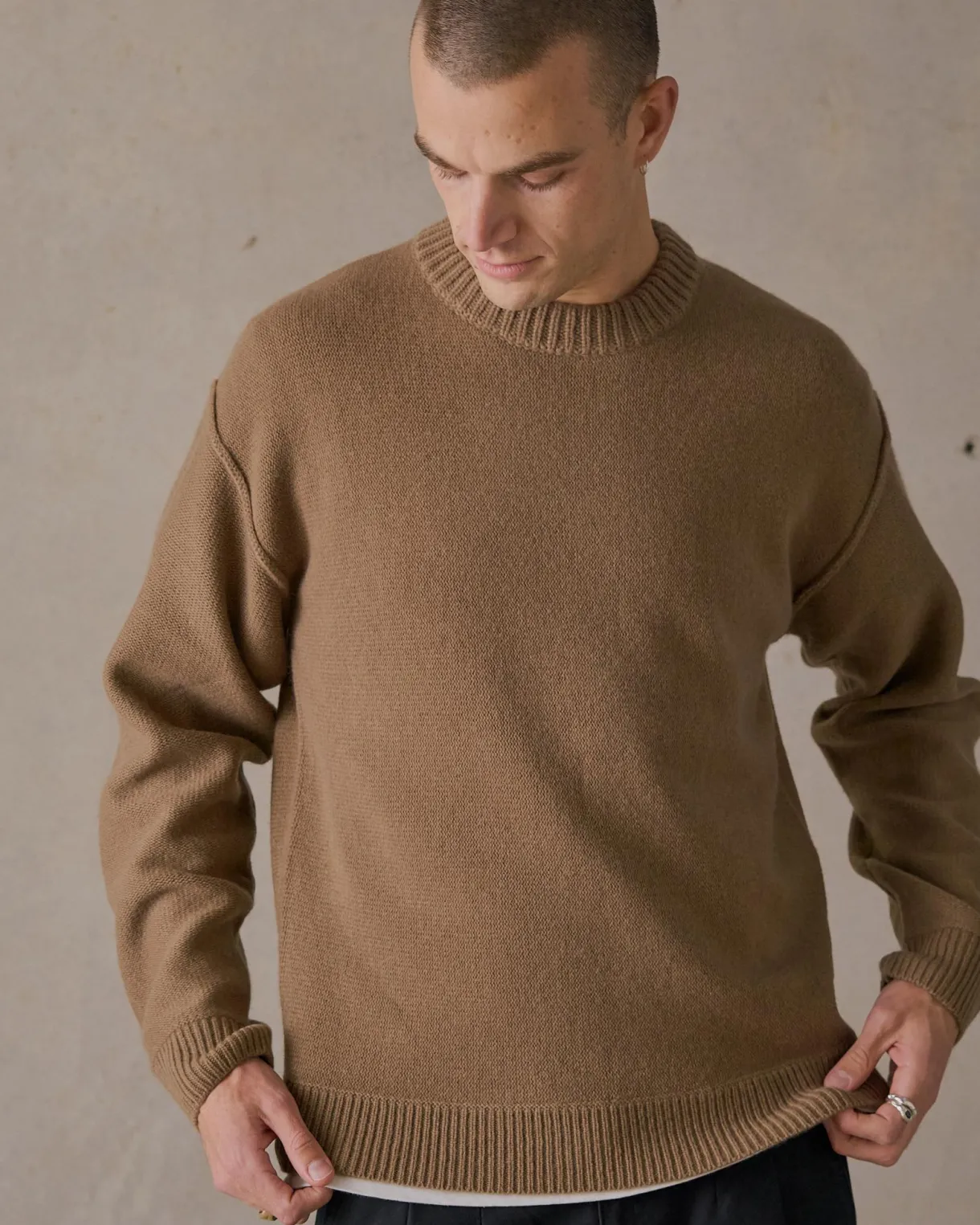 reverse_seam_knit__dark_t_0.webp Sale Mctavish Reverse Seam Knit - Dark Tan