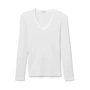 Sale Perfect White Tee Robyn U Neck Rib Long Sleeve