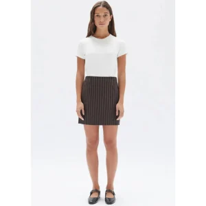 Clearance Assembly Label Sofia Wool Pinstripe Mini Skirt - Chestnut Stripe
