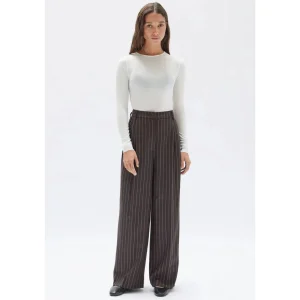 Best Assembly Label Sofia Wool Pinstripe Pant - Chestnut Stripe