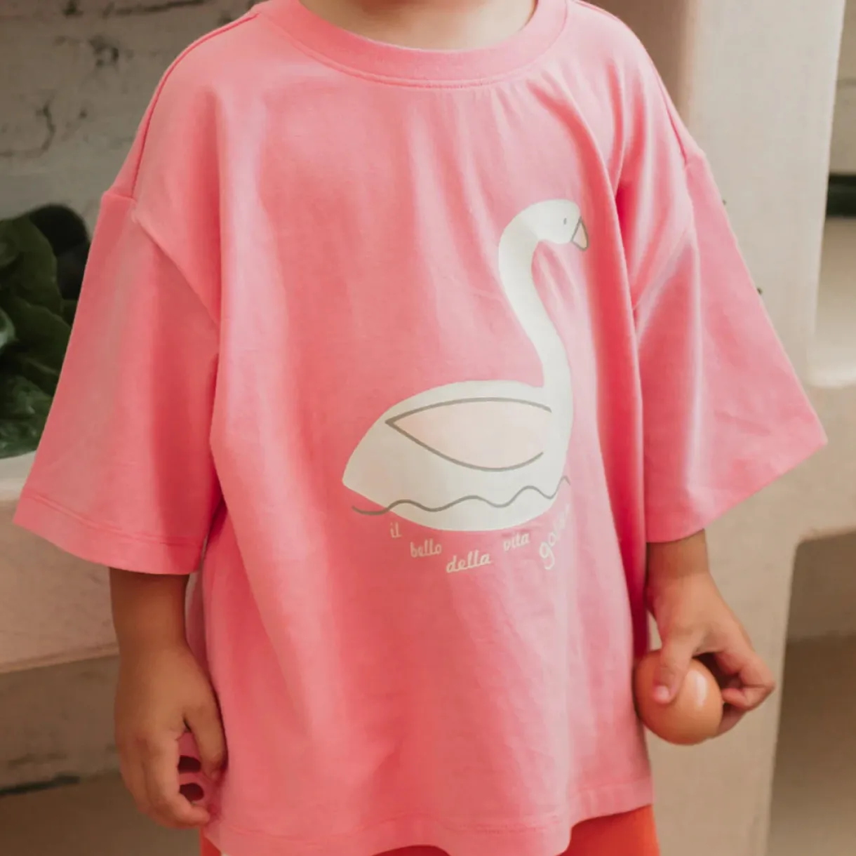 swan_mid_sleeve_tshirt__m_1.webp Clearance Golden Children Swan Mid Sleeve T-Shirt - Meringue Pink