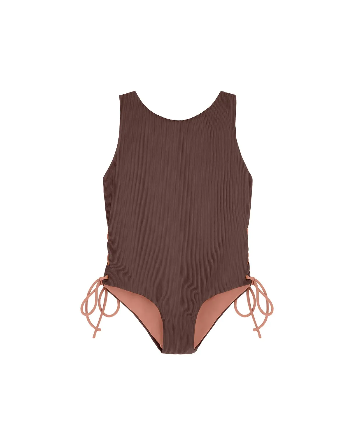 tie_side_swimsuit__chocol_0.webp Fashion Summer Sun Label Tie Side Swimsuit - Chocolate with Honey Glow Tie Sides