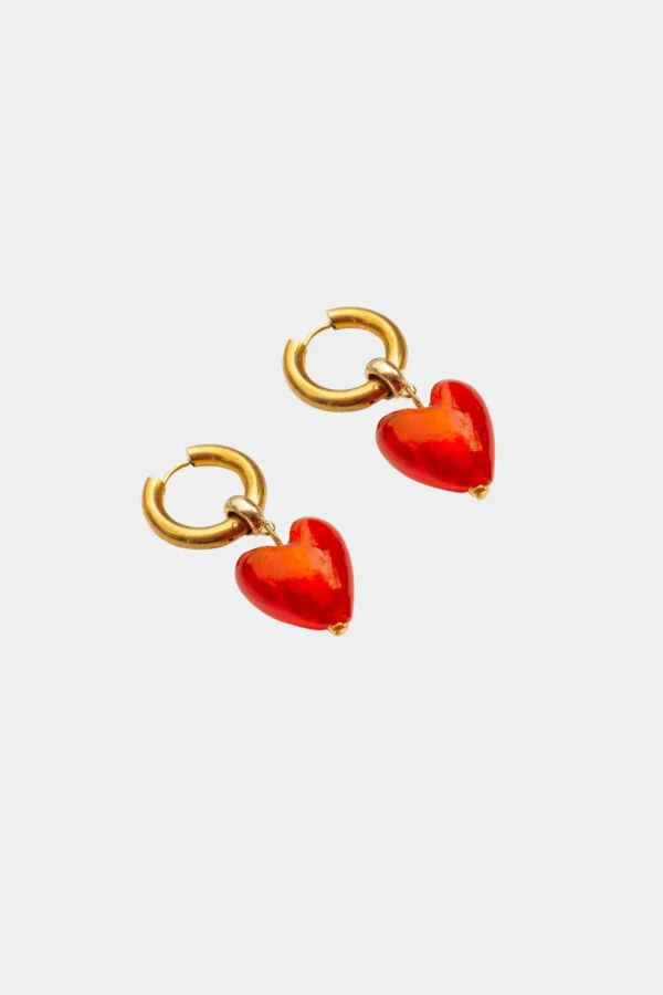 Best We Are Emte Treasured Heart Hoop Earrings - Red